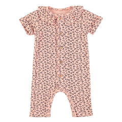 PIUPIUCHICK SHORT SLEEVE BABYGROW W\ COLLAR PINK ANIMAL PRINT ROMPER
