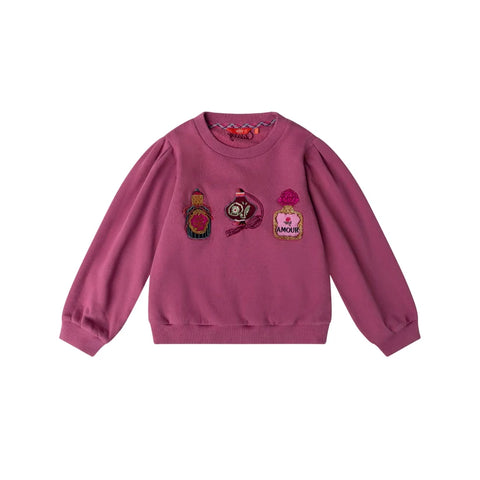 Oilily Red Violet Honny Perfume Embroidered Crewneck Sweatshirt