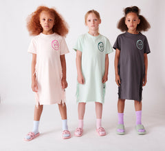 LOUD APPAREL HAWAI SOFT PINK/ ORCHID PRINT FRINGE T-SHIRT DRESS