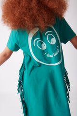 LOUD APPAREL HAWAII STORM/JADE PRINT FRINGED DRESS