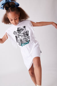 LOUD APPAREL WHITE MAHALO FLORAL ABSTRACT PRINT DRESS