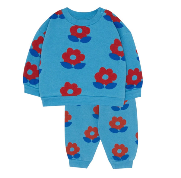 The Campamento Blue Big Flower Baby Sweatshirt & Jogging Pants Set