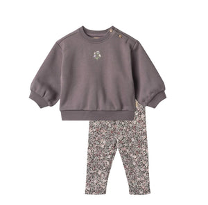 Wheat Purple Stone Eliza Embroidery Sweatshirt & Jersey Jules Legging Set