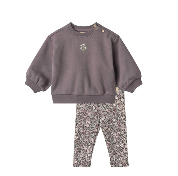 Wheat Purple Stone Eliza Embroidery Sweatshirt & Jersey Jules Legging Set