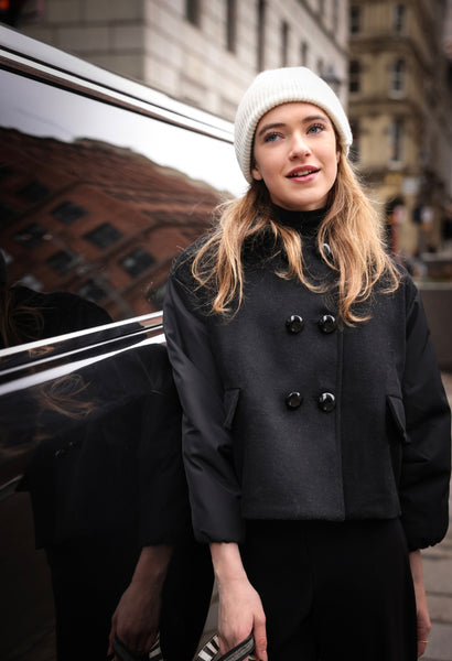 Mantel Black Wool/Nylon Combo Jacket