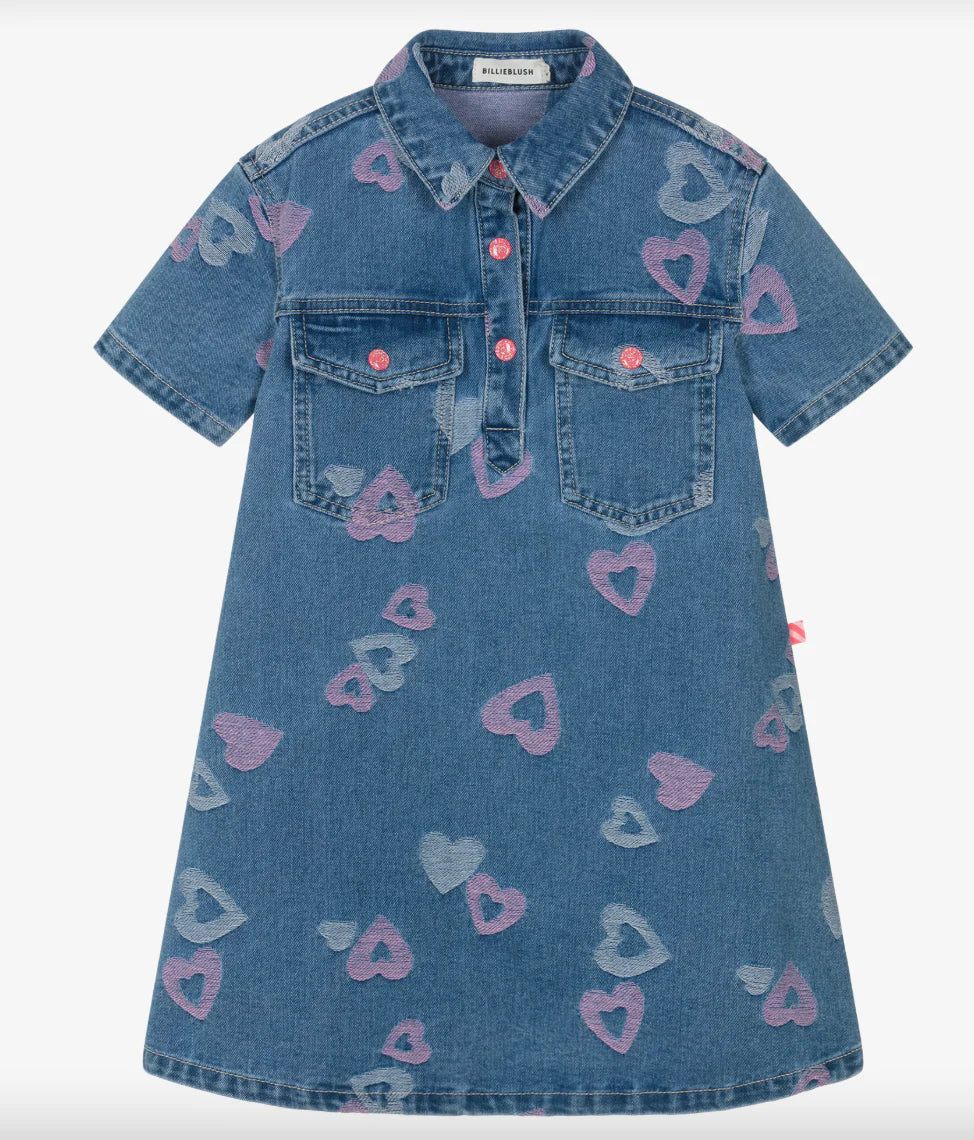 Billieblush Denim Blue Heart Print Dress Billieblush Denim Blue Heart Print Dress
