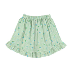 PIUPIUCHICK GREEN STRIPES W/ LITTLE FLOWERS SHORT SKIRT WITH RUFFLES