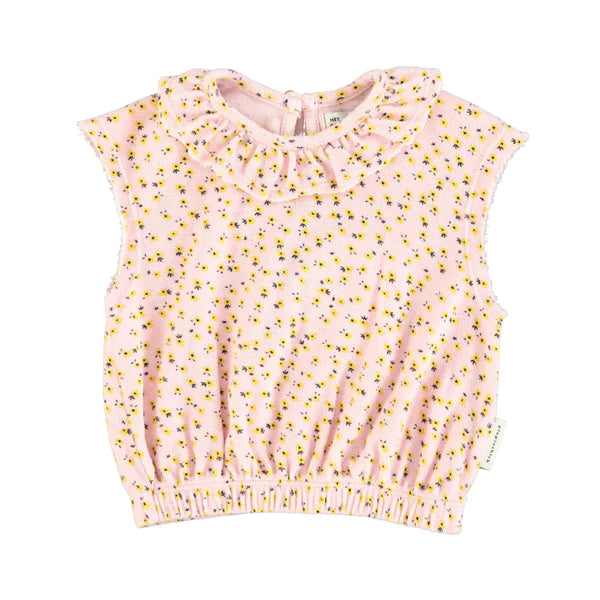 PIUPIUCHICK PINK WITH YELLOW FLOWERS TERRY BLOUSE & BLOOMER SET