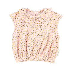 PIUPIUCHICK PINK WITH YELLOW FLOWERS TERRY BLOUSE & BLOOMER SET