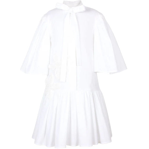 JESSE AND JAMES WHITE FLOWER APPLIQUE TIE DRESS