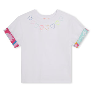 BILLIEBLUSH GIRLS SS TSHIRT WITH MULTICO HEARTS AROUND NECK