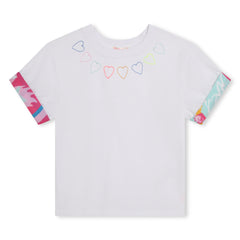 BILLIEBLUSH GIRLS SS TSHIRT WITH MULTICO HEARTS AROUND NECK