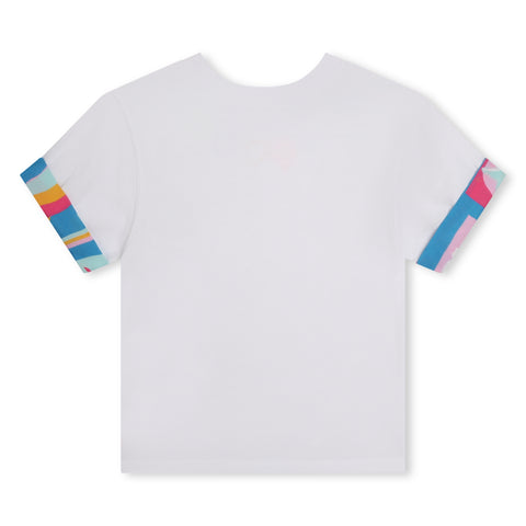 BILLIEBLUSH GIRLS SS TSHIRT WITH MULTICO HEARTS AROUND NECK