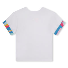 BILLIEBLUSH GIRLS SS TSHIRT WITH MULTICO HEARTS AROUND NECK