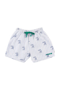 LOUD LIGHT BLUE SEERSUCKER LOGO PRINT SHORTS