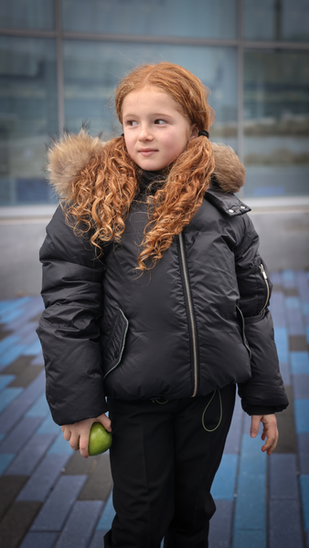 Mantel Black With Fuchsia Pink Gathered Contrast Piping Winter Jacket