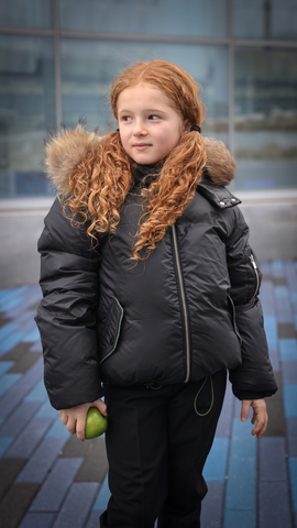 Mantel Black With Fuchsia Pink Gathered Contrast Piping Winter Jacket