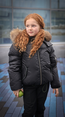 Mantel Black With Fuchsia Pink Gathered Contrast Piping Winter Jacket