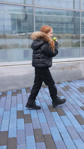 Mantel Black With Fuchsia Pink Gathered Contrast Piping Winter Jacket