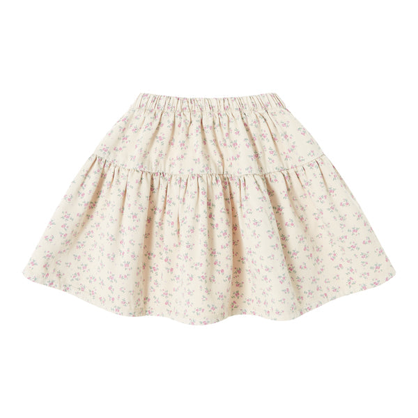 Tocoto Vintage Beige Twill Flowers Flared Skirt