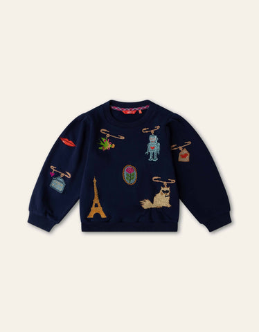Oilily Peacoat Hony Paris Embroidered Crewneck Sweatshirt