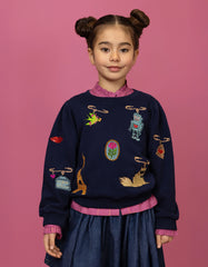 Oilily Peacoat Hony Paris Embroidered Crewneck Sweatshirt