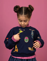 Oilily Peacoat Hony Paris Embroidered Crewneck Sweatshirt