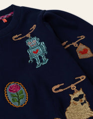 Oilily Peacoat Hony Paris Embroidered Crewneck Sweatshirt
