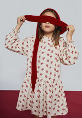 Mipounet Adela Ecru/Rio Red Corduroy Dress