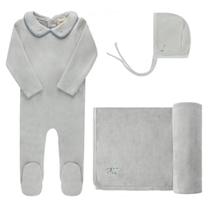 Embroidered  Blue Velour Collar Take Me Home Set