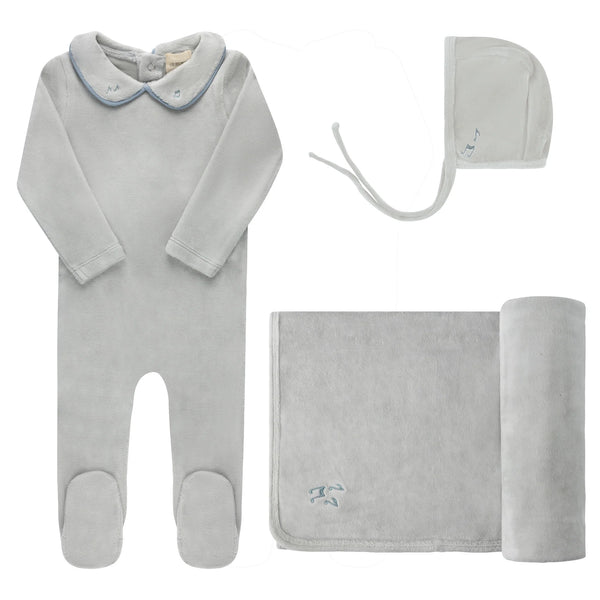 Embroidered  Blue Velour Collar Take Me Home Set