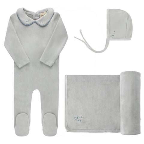 Embroidered  Blue Velour Collar Take Me Home Set