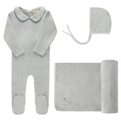 Embroidered  Blue Velour Collar Take Me Home Set