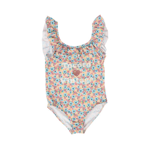 TOCOTO VINTAGE FLORAL LOGO RUFFLE SWIMSUIT