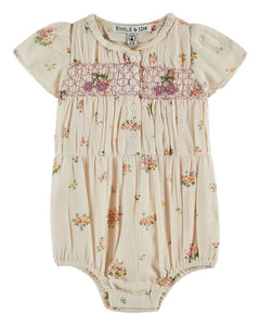 Emile & Ida Althea Yellow Floral Cream Smocked Romper