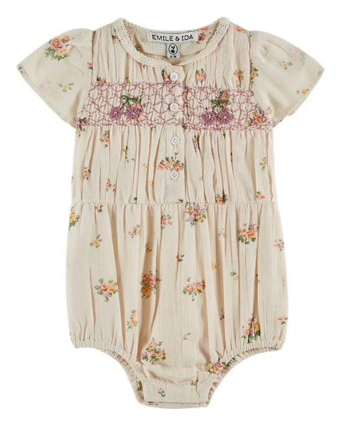 Emile & Ida Althea Yellow Floral Cream Smocked Romper