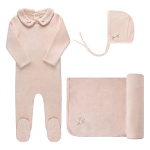 Embroidered Pink Velour 3PC Take Me Home Set