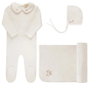 Embroidered Ivory Velour Take Me Home Set
