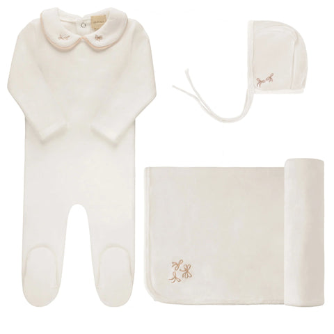 Embroidered Ivory Velour Take Me Home Set