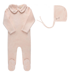 Embroidered Pink Velour Footie