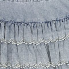 PETITE AMALIE LIGHT WASH CHAMBRAY EMBROIDERED LAYER SKIRT