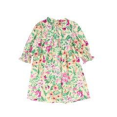PICCOLA LUDO PEACH/GREEN FLORAL SMOCKED DRESS
