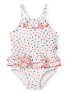 MARMAR COPENHAGEN PALE PINK TINY FLOWER RUFFLE LAYER SWIMSUIT