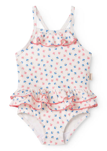 MARMAR COPENHAGEN PALE PINK TINY FLOWER RUFFLE LAYER SWIMSUIT