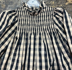 PICCOLA LUDO GIRELLA SMOCKED RUFFLE NECK PLAID DRESS