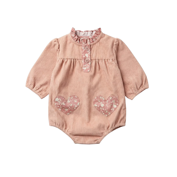 Louis Louise Pink Sylvette Heart Corduroy Romper