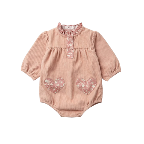 Louis Louise Pink Sylvette Heart Corduroy Romper