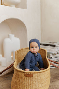 Loom Blue Cable Pointelle Footie & Bonnet