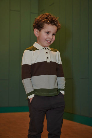 Copenhagen Colors Brown Striped Pique L/S Polo Shirt