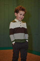 Copenhagen Colors Brown Striped Pique L/S Polo Shirt